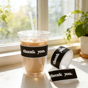 Thank you stickers for packaging, rectangular black aesthetic labels for gifts and dessert decor.