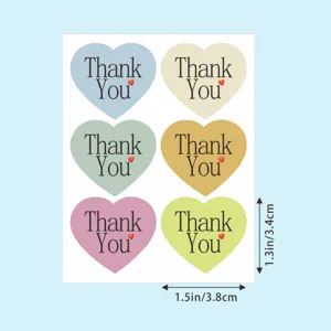 Detail view of pastel heart Thank You sealing stickers, ideal for gift packaging and decoration.