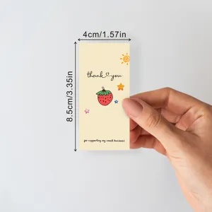 Thank you sticker for small business packaging decorative label cute strawberry design 4x8.5cm