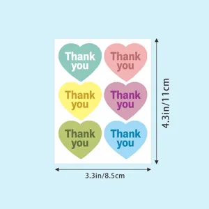 Heart-shaped pastel thank you stickers sheet for gift wrapping, greeting cards and envelopes.