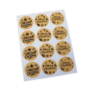Vintage kraft Christmas stickers round seal labels holiday gift packaging decor 120pcs