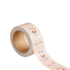 Pink cute rabbit thank you sticker roll roll labels for baking gift packaging decoration seal.