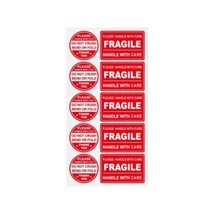 Red fragile warning stickers for shipping, mailing, and envelopes, self-adhesive waterproof labels.