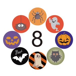 Halloween ronde sticker set met schattige pompoen spook spin vleermuis ontwerpen voor feest.