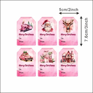 Christmas gift tags stickers pink watercolor holiday party wrapping decoration 6pcs pack