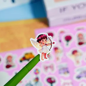 Valentine's Day Cupid Angel sticker, cute cartoon love design for scrapbooks and party decor.