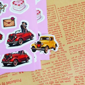 Valentine's wedding stickers love romantic vintage car scrapbooking decoration set