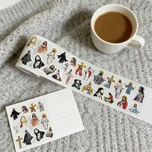 Vintage Jesus sticker roll and postcard set, decorative Christian faith waterproof stickers.