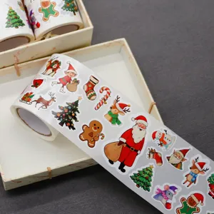480pcs Christmas sticker roll waterproof 24 patterns DIY party decoration holiday gift.