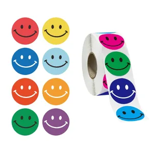 Colorful smiley face sticker roll, cute expression reward labels for decoration crafts.
