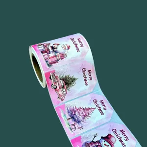 Christmas decorative sealing stickers roll, watercolor festive gift wrapping labels.