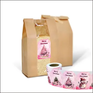 Christmas decorative sealing stickers roll, pink watercolor holiday gift bag packaging labels.