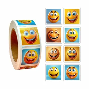 Roll of cute 3D cartoon smile face stickers, perfect for reward and decorative sealing.