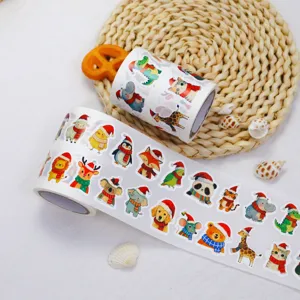 Christmas sticker roll with 24 cute animal designs for DIY holiday party decoration and gift.