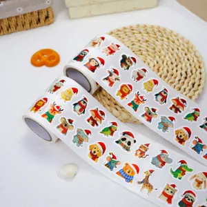 Christmas sticker roll detail view showing 24 cute animal designs for DIY craft decor.