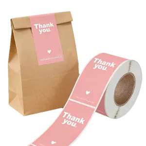 Rouleaux d'autocollants de scellement Merci rose pour emballage cadeau mariage et décoration