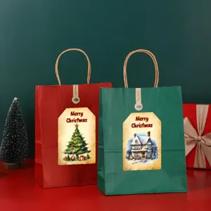 Christmas paper gift bags set festive red green packaging bags with handles holiday presents.
