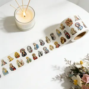 Retro religious art washi tape roll, classic saint portraits decorative masking tape for crafts.