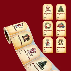 Christmas gift sticker roll self-adhesive holiday sealing labels decorative packaging set.