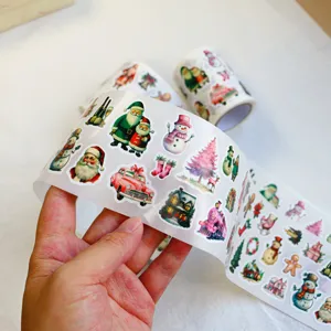 Vintage Christmas sticker roll decorative waterproof holiday decals for DIY crafts party