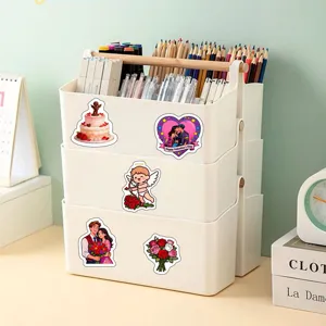 Valentine's Day decorative stickers set, cute couple and cupid designs for scrapbooking.