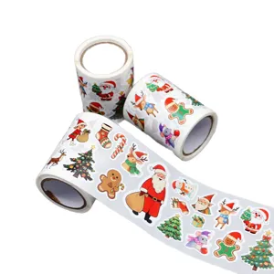 Christmas sticker roll waterproof decorative cute Santa Claus reindeer holiday DIY crafts