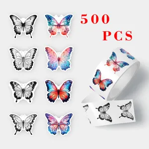 Creative Butterfly Flower Self-Adhesive Sticker Roll Colorful Decorative Label For Gift Box Packaging And Crafting