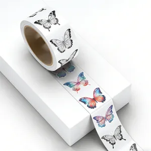 Roll of decorative butterfly stickers featuring colorful watercolor and black outline designs.