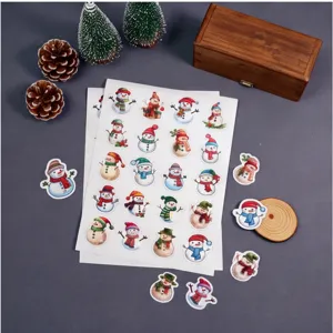 Pegatinas de Navidad Acuarela Muñeco de Nieve Pingüino Caja de Regalo de Vacaciones Etiquetas de Sellado Calcomanías Decorativas Festivas para Suministros de Fiesta