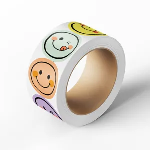 Colorful smiley face reward stickers roll for DIY craft gift packaging and box sealing