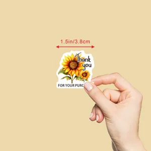 Hand-painted sunflower thank you sticker for small business gift bags and packaging.