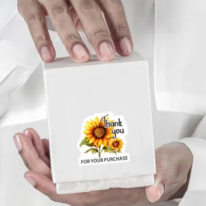 Handmade sunflower thank you stickers for small business packaging and gift bags seals.