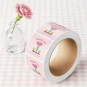 Thank you sticker roll pink square sealing sticker decorative label roll craft