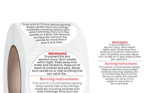 Roll candle warning stickers, English safety label stickers for container candles roll.