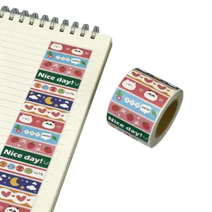 Simpatico nastro adesivo Washi con simpatici cartoni animati per diario, nastro decorativo vista.