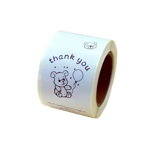 Cartoon bear thank you sticker roll, adhesive label for baking wedding gift decor, 150 pcs