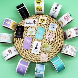 Thank you adhesive sticker rolls and square labels for gift box packaging and sealing decoration.