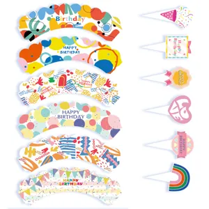 Birthday cake wrapper and topper detail, colorful party decoration elements for celebration.