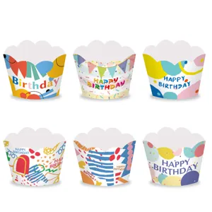 Colorful birthday cupcake wrappers paper liners party decorative baking cups set of 6