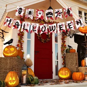 Halloween party hanging banner decoration bloody flags spooky props festival venue layout setup