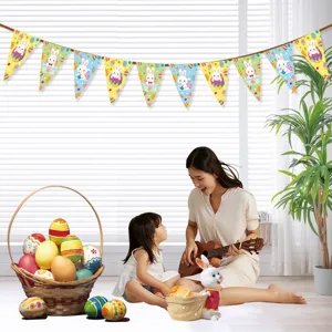 Easter Bunny Egg Triangle Bunting Banner Garland Easter Party Hanging Decorations Spring Festival Party Venue Layout Props