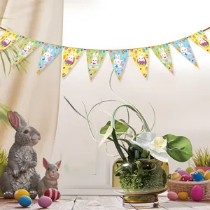 Easter party decoration bunny egg triangle banner bunting garland for holiday venue setup.