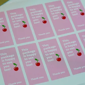 Foglio di adesivi di ringraziamento rosa etichetta di imballaggio design ciliegia per regali