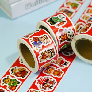 Chinese New Year sticker rolls featuring cute cartoon pandas and festive holiday designs.