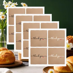 Kraft paper thank you sealing stickers for handmade gift packaging, minimalist design.
