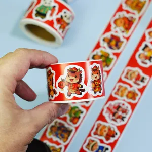 Chinese New Year sticker roll set, cute cartoon festive designs for journaling and gifts.
