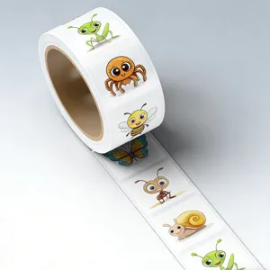 Schattige insecten stickers rol, waterdichte cartoon beestjes stickers voor fles en koelkast