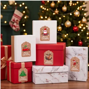 Christmas gift box label stickers set with cute Santa and reindeer patterns for holiday decor.