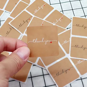 Kraft paper thank you stickers square gift packaging sealing sticker handmade DIY labels