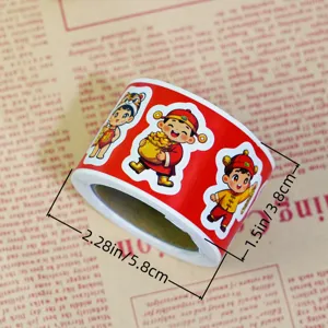 Chinese New Year sticker roll festive cartoon design for gift wrapping and party decor.